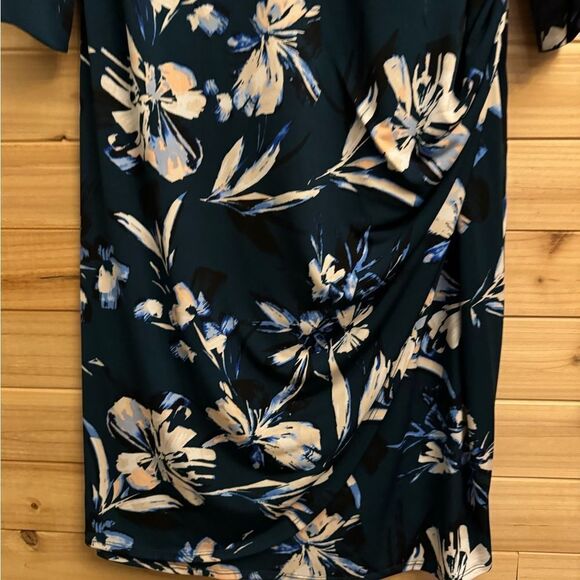Eliza J Size 18W Emerald Green Floral Print Collared Wrap Dress - Picture 6 of 14